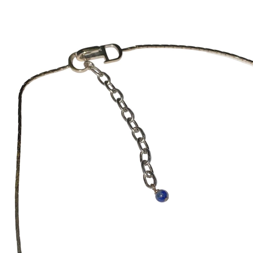 VTG Galliano Christian Dior Silver Metal Lapis Lazuli Flower Ring & Necklace Set - Picture 5 of 14